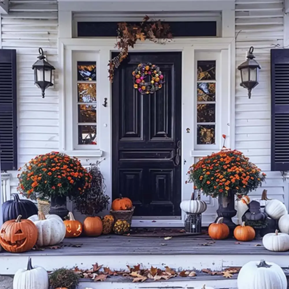 Halloween Pumpkin Wreath 12 Inch Front Door Decor with LED Lights and Timer